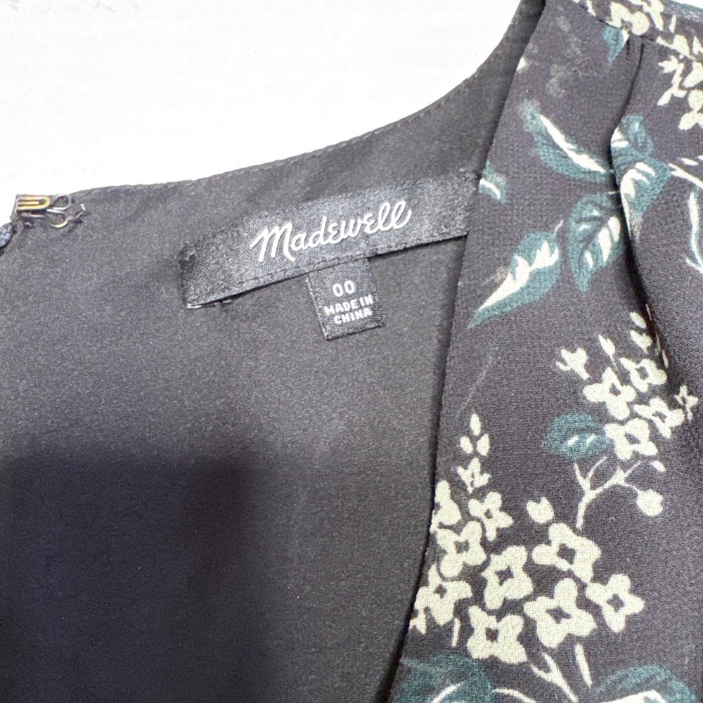 Madewell Marguerite Dress Floral Long‎ Sleeve Mini Womens Size 00 Black Green - Picture 4 of 8